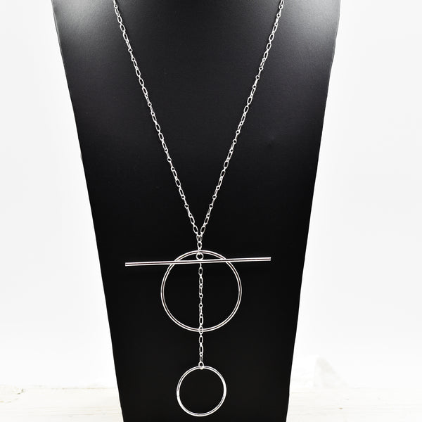 Geometric style circle with bar pendant necklace