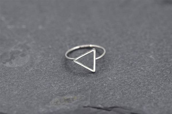 Rhodium delicate open triangle ring