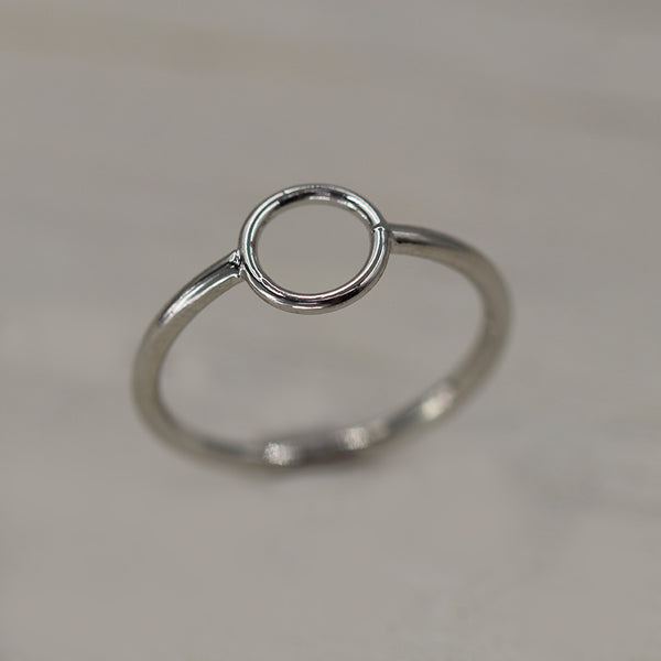 Rhodium delicate open circle ring