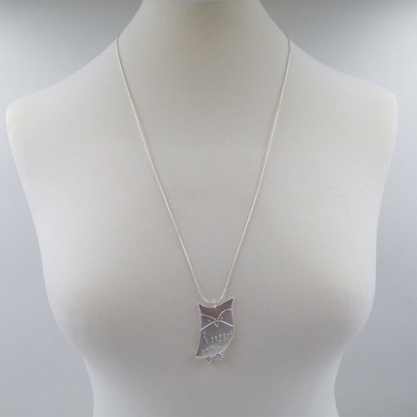 Simple owl pendant on long delicate chain