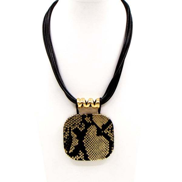 Snake PU pendant on short black cord necklace