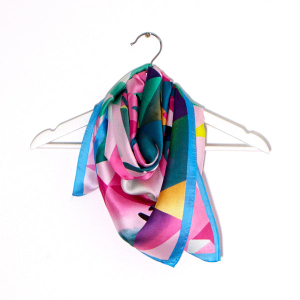 Abstract cubist stag motif satin touch scarf