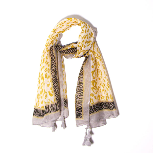 90cm x 180cm leopard print scarf with zebra border 100% polyester