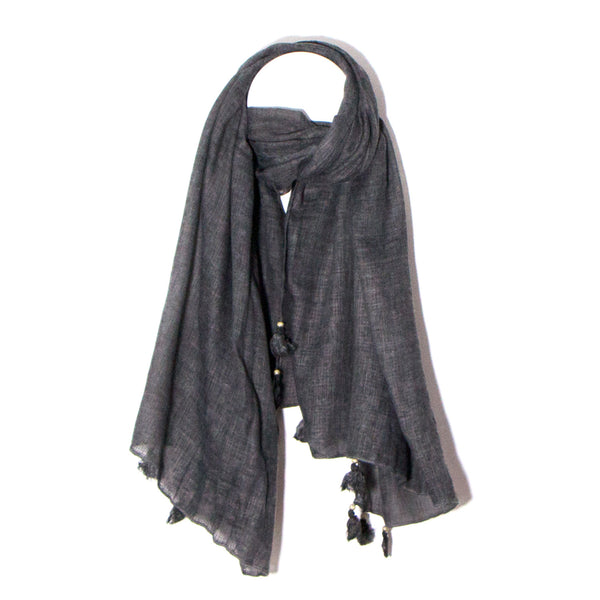 90cm x 180cm multi tassel scarf with wooden beads 100% polyester