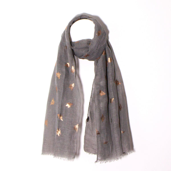 Rose gold foil print vintage wash bee scarf 100% polyester