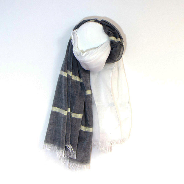 Two tone scarf with metallic stripe