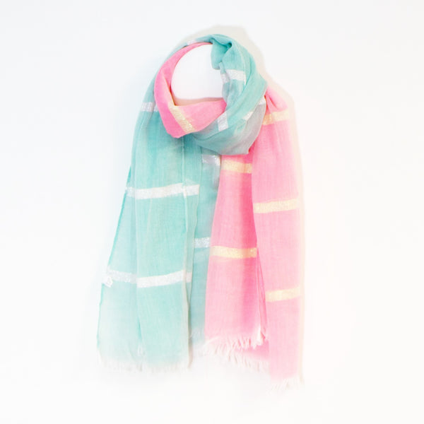 Two tone scarf with metallic stripe