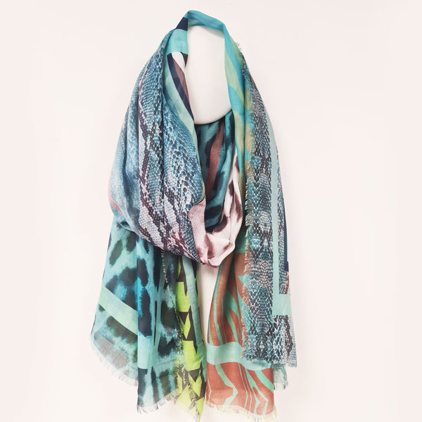 Colourful animal fusion digital print scarf