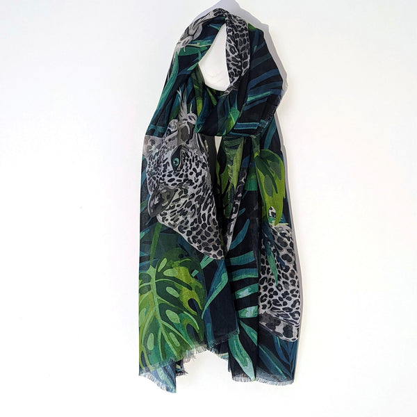 Jungle print viscose scarf with four leopards digital print scarf