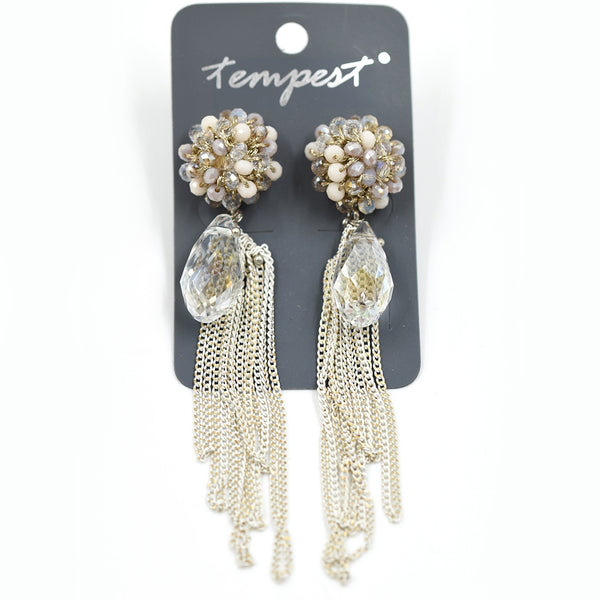 Elegant drop earrings with bead cluster & chain detail