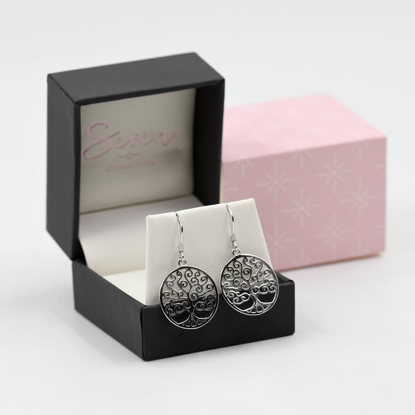 925 Tree of life disc on fish hook earrings