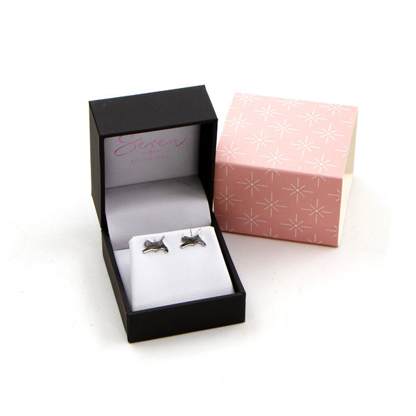 925 silver jumping cat stud earrings