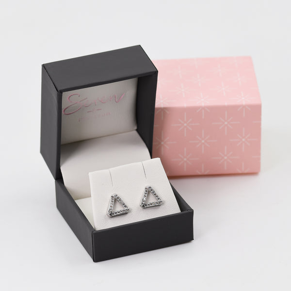 Sterling silver open ribbon style triangle cz earrings