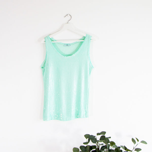 Sequin front jersey back vest top in vintage wash