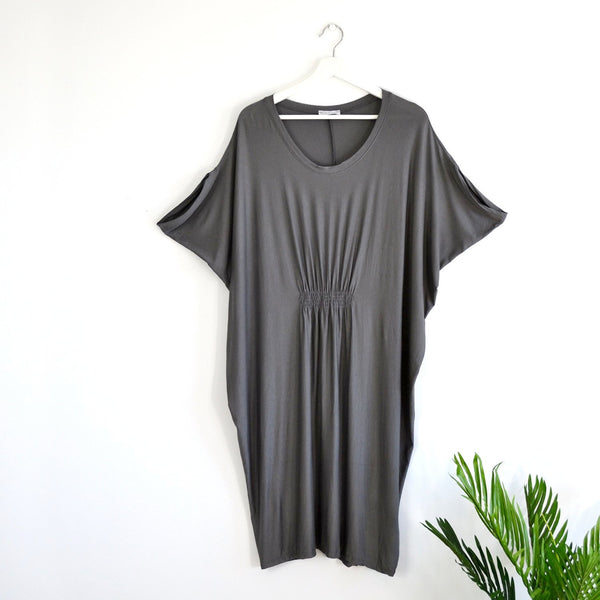 viscose top or dress with rouched front detail with 5% elastane