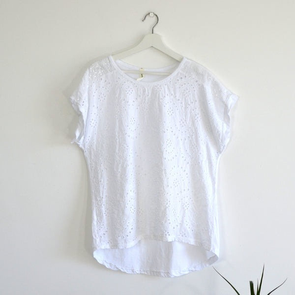 Broderie anglais front classic white top