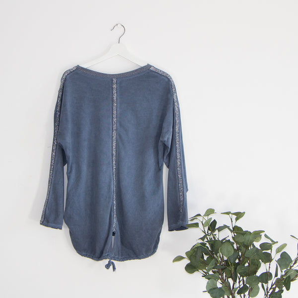 Free sized jersey vintage washed top with silver side detail with drawstring