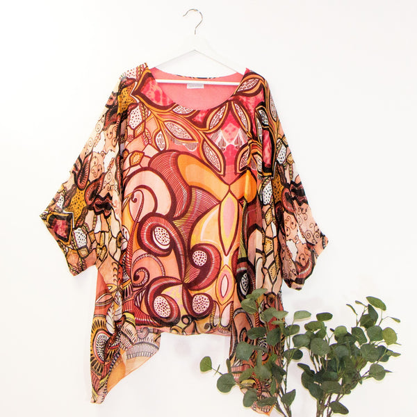 Long length silk top with special 'Gaudi' inspired digital print