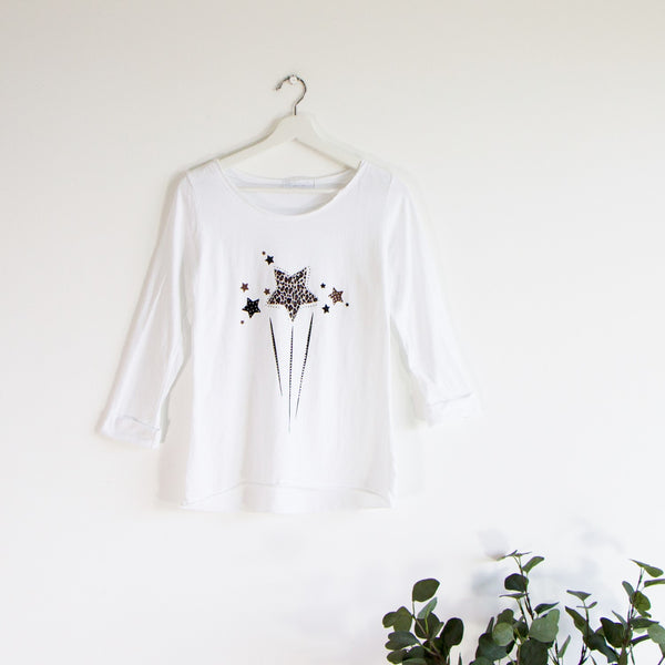 Long sleeve jersey top with animal print shooting stars