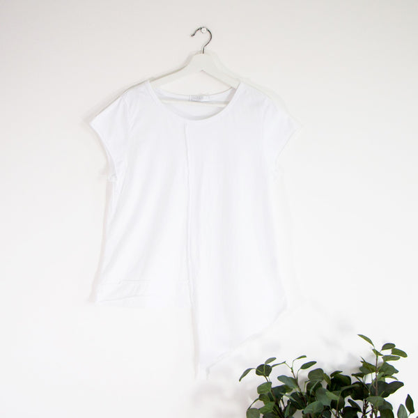 Asymmetric jersey top with vintage raw edge