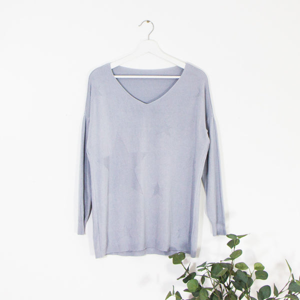 Super soft v neck jumper with subtle stars in knit