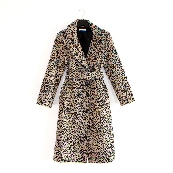 Cheetah print soft-touch trench coat with belt