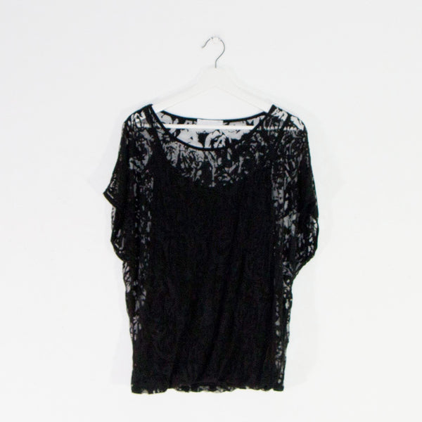 Short sheer lace t shirt with attached cami