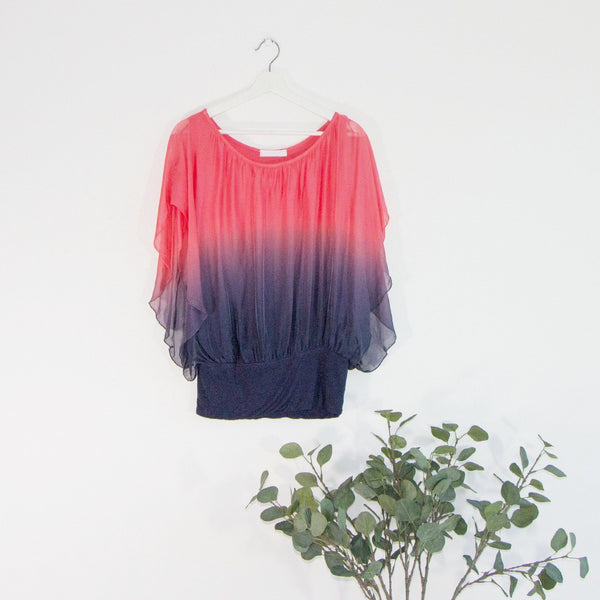 Flattering ombre bolero silk top with stretchy waistband