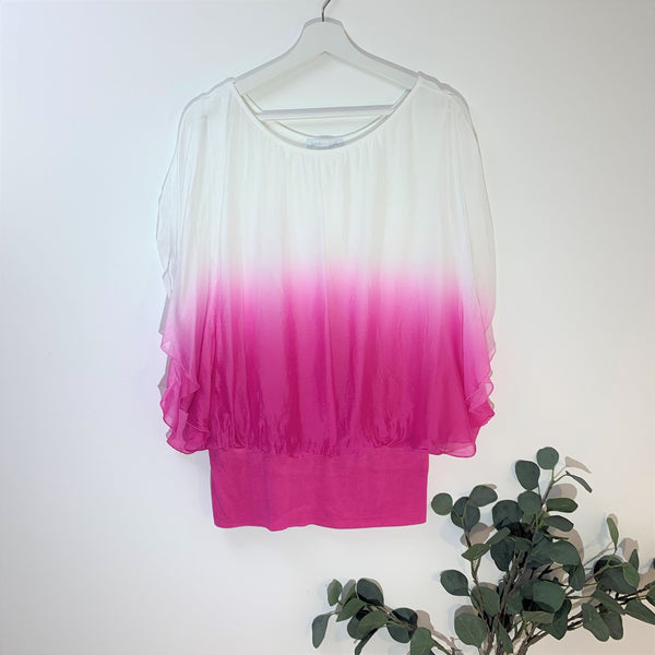 Flattering ombre bolero silk top with stretchy waistband