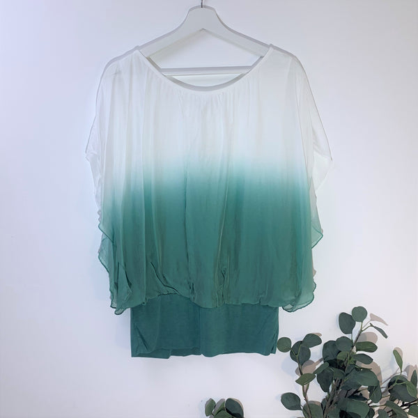 Flattering ombre bolero silk top with stretchy waistband