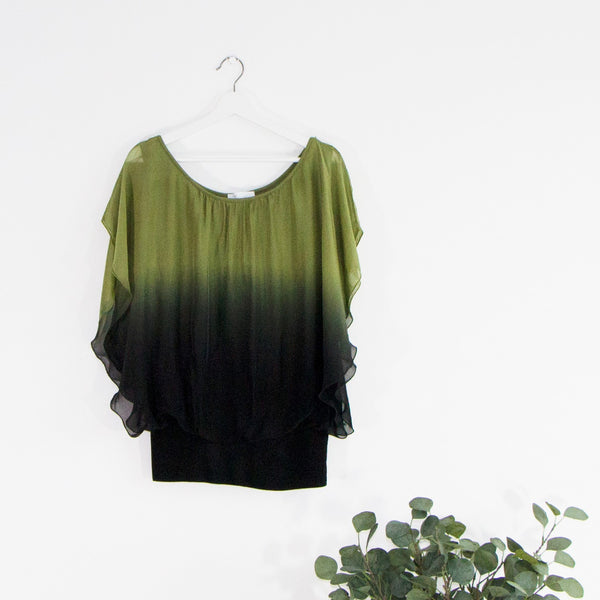 Flattering ombre bolero silk top with stretchy waistband