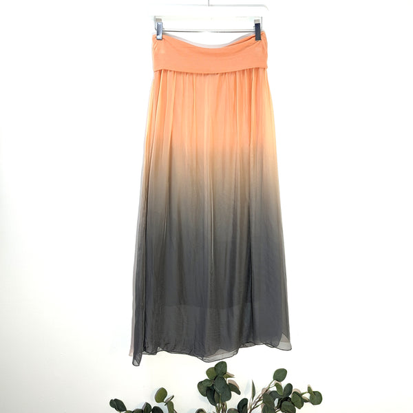 Ombre bolero silk skirt with stretchy jersey waistband and comfortable under-skirt (M)