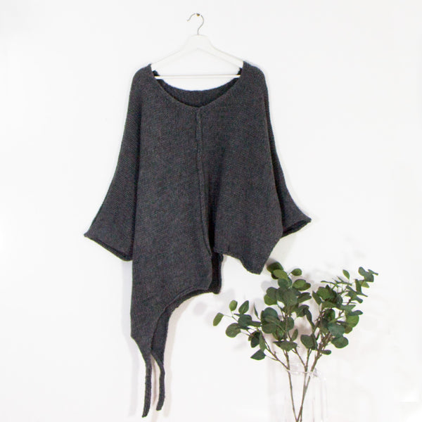 Chunky natural and slouchy a-symmetric jumper with tie side (Alpaca mix)