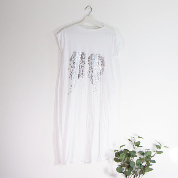 Easy wear jersey cover up dress with angel wing on back