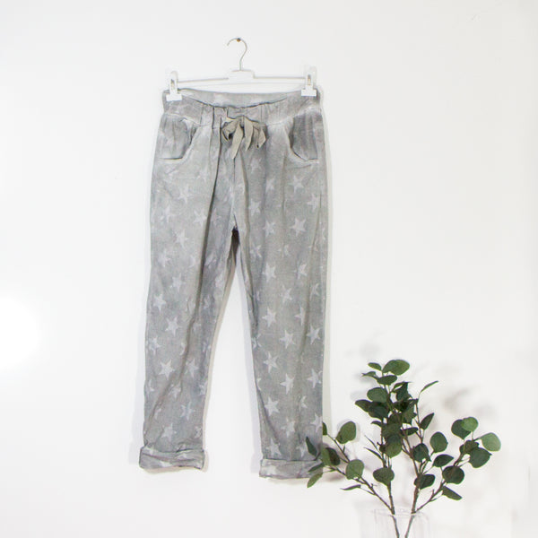 Subtle star vintage wash fabric trousers