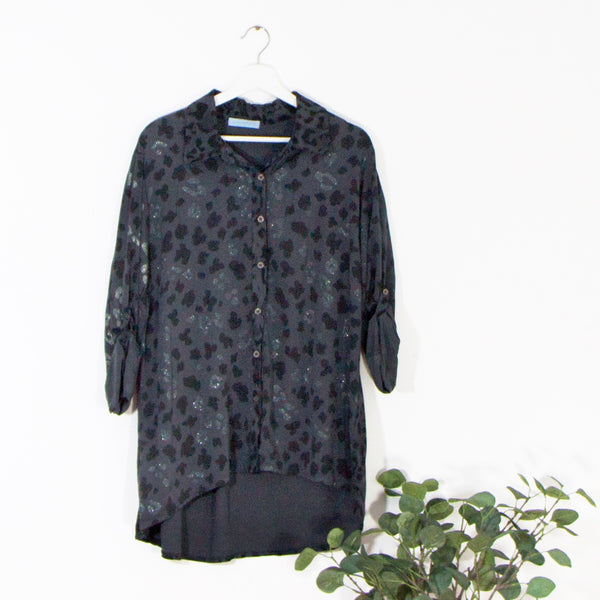 Longline leopard print shirt with subtle gold print sections (M-L)