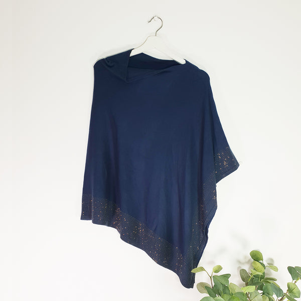 Soft touch viscose poncho with crystal studded hem detail