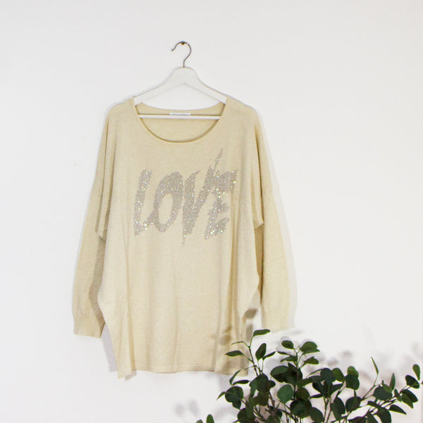 Edgy 'LOVE' crystal motif free size jumper