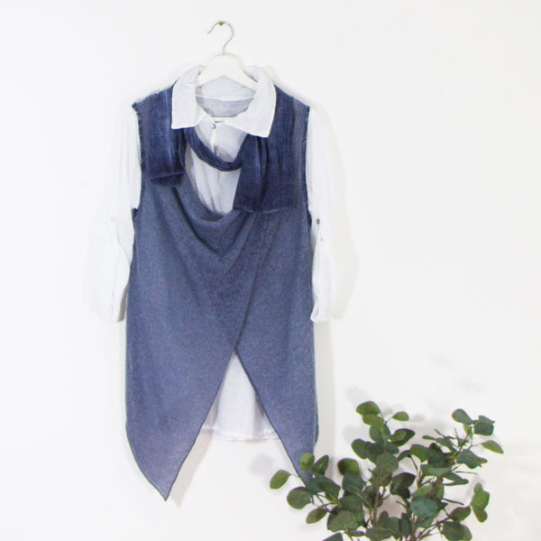 Double Layer crossover fine knit top with scarf