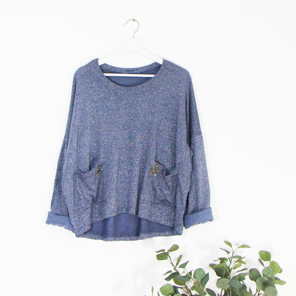 Glitter knit jumper with pockets and star detail