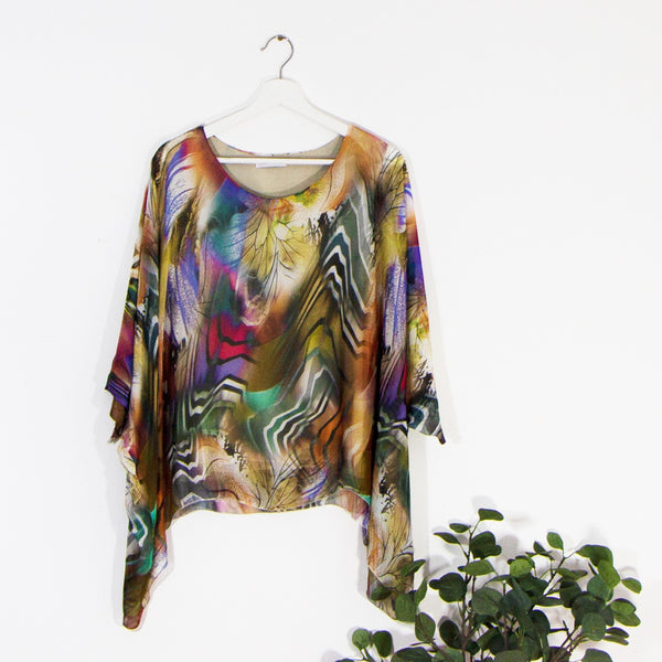 Abstract fusion digital print free size silk top