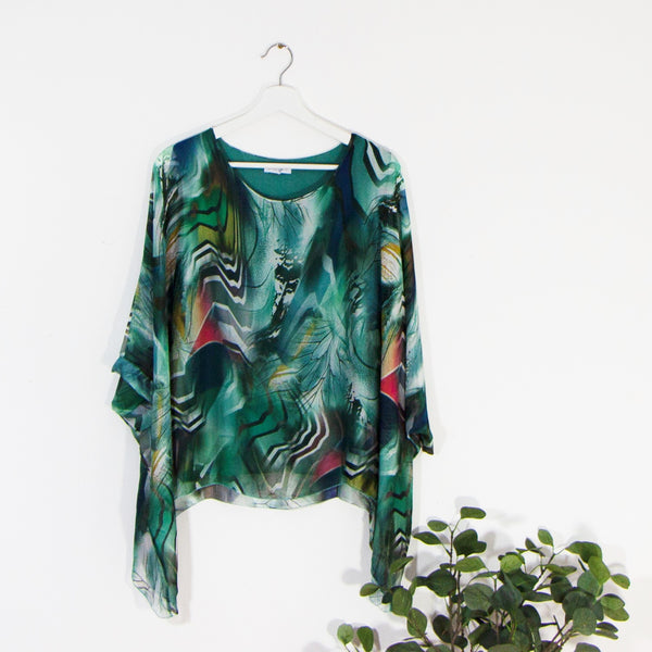 Abstract fusion digital print free size silk top