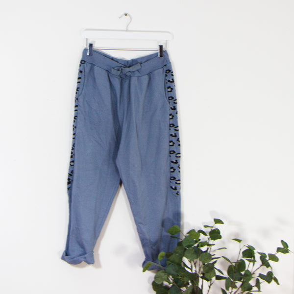 Jersey joggers with leopard side panel detail