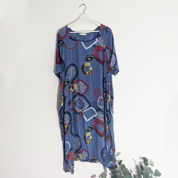 Random print dress with tie hem detail