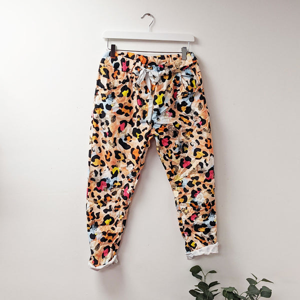 Vibrant leopard digital print trousers