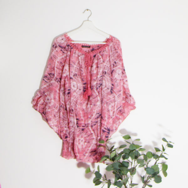 Boho top with tassel ties and crochet neck detail (M-L)