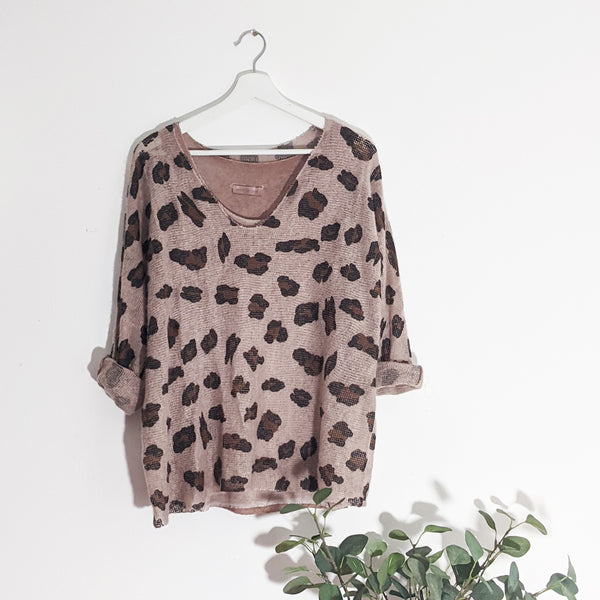 Leopard print V-neck jumper with separate undergarment