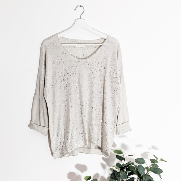 Silver hot print subtle splatter top