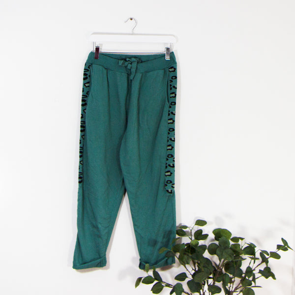 Jersey joggers with leopard side panel detail