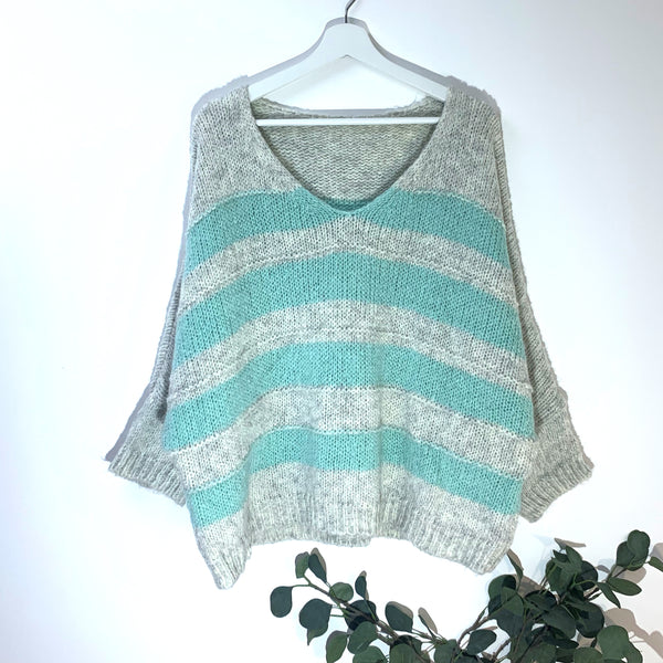 Slouchy horizontal striped Alpaca-Mohair mix jumper